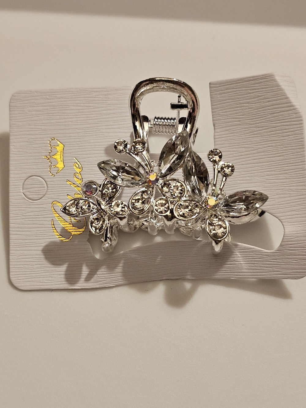 Silver Crystal Butterfly Hair Claw Clip